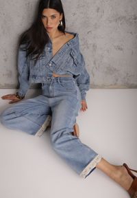 Renee - Niebieskie Jeansy z Bawełną i Koronką przy Nogawkach Neathlin. Okazja: na co dzień, do pracy. Stan: podwyższony. Kolor: niebieski. Wzór: koronka. Styl: casual #8