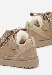 Born2be - Beżowe Sneakersy Śniegowce z Ocieplaną Wyściółką i Szerokimi Sznurówkami Naleia. Okazja: na uczelnię. Zapięcie: sznurówki. Kolor: beżowy. Materiał: jeans. Styl: sportowy, elegancki
