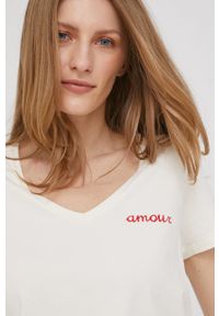 Answear Lab t-shirt damski kolor beżowy. Kolor: beżowy. Wzór: aplikacja. Styl: wakacyjny