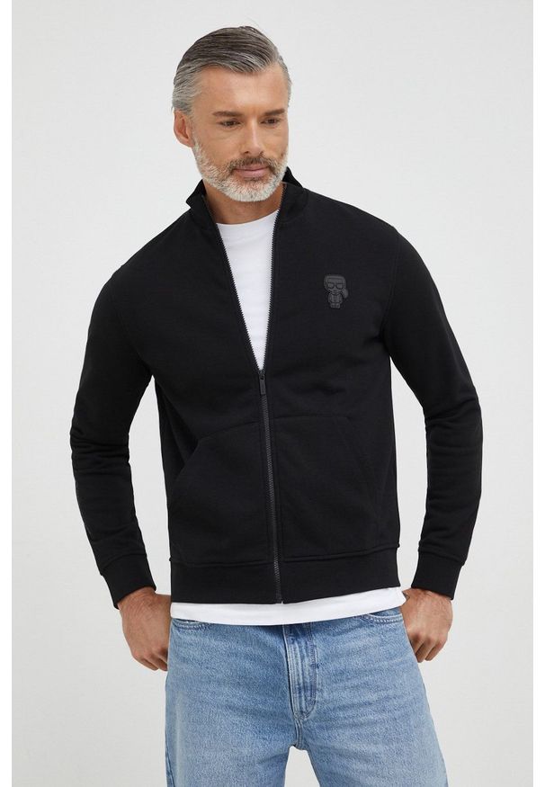 Karl Lagerfeld bluza męska kolor czarny z aplikacją. Okazja: na co dzień. Kolor: czarny. Materiał: materiał. Wzór: aplikacja. Styl: casual
