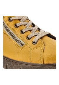 Żółte Botki Rieker Ocieplane Buty Damskie. Okazja: na co dzień. Zapięcie: sznurówki. Kolor: żółty. Materiał: dzianina. Wzór: kolorowy. Sezon: zima, jesień. Styl: casual, elegancki #8