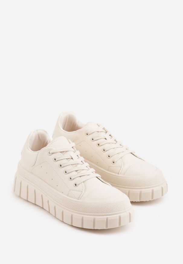 Born2be - Beżowe Sneakersy VICES na Grubej Tłoczonej Podeszwie z Perforacją Diomerine. Okazja: na co dzień. Kolor: beżowy. Materiał: dresówka, dzianina
