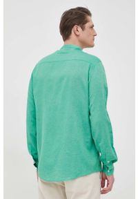 Liu Jo koszula z domieszką lnu męska kolor zielony regular ze stójką. Typ kołnierza: kołnierzyk stójkowy. Kolor: zielony. Materiał: len. Długość rękawa: długi rękaw. Długość: długie