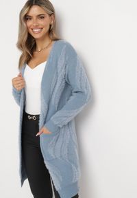 Born2be - Niebieski Puszysty Kardigan Niezapinany Heliture. Kolekcja: plus size. Kolor: niebieski. Materiał: dzianina. Długość rękawa: długi rękaw. Długość: długie #5