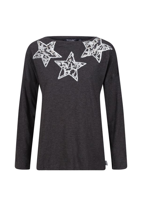 Regatta - T-shirt Damski Z Gwiazdkami Z Długim Rękawem Carlene. Kolor: szary. Długość rękawa: długi rękaw. Długość: długie. Sport: turystyka piesza