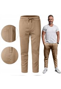 Miękkie i Wygodne Spodnie Dresowe - Pako Jeans - Beżowe. Kolor: brązowy, wielokolorowy, beżowy. Materiał: poliester, bawełna. Styl: sportowy #6