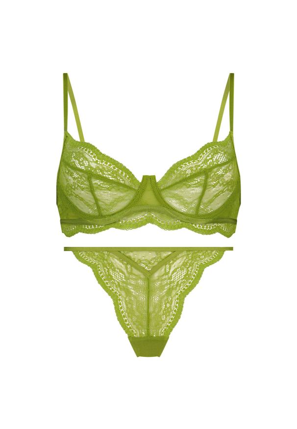 Intica - Koronkowy zestaw bielizny na romantyczne wieczory Plinia. Kolor: zielony. Materiał: koronka. Wzór: koronka