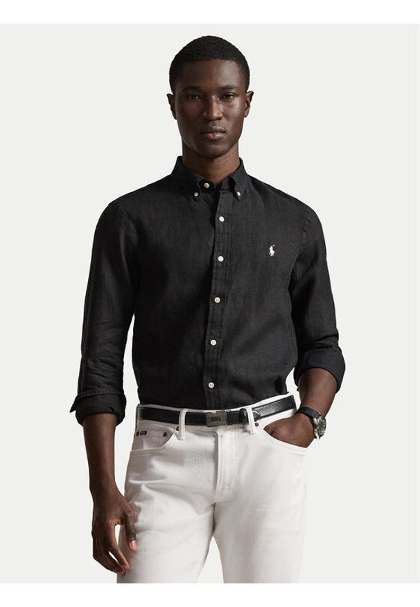 Polo Ralph Lauren Koszula 710968915503 Czarny Slim Fit. Typ kołnierza: polo. Kolor: czarny. Materiał: len