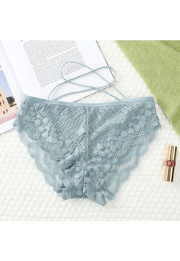 Intica - Figi koronkowe z paskami na co dzień i na specjalne okazje Milou. Kolor: niebieski. Materiał: koronka. Wzór: paski, koronka