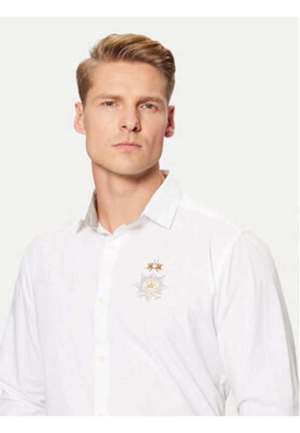 La Martina Koszula ZMCG30 PP483 Biały Regular Fit. Kolor: biały. Materiał: bawełna