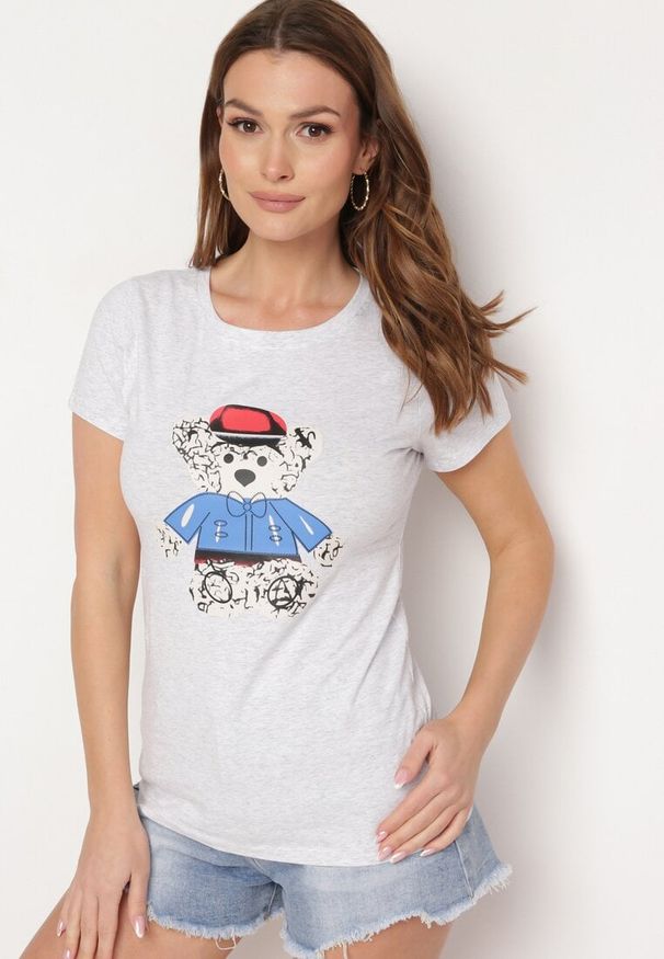 Born2be - Szary T-shirt Bawełniany z Nadrukiem Rusolia. Okazja: na co dzień, na spotkanie biznesowe, do pracy. Kolor: szary. Materiał: bawełna. Wzór: nadruk. Styl: biznesowy, klasyczny, casual