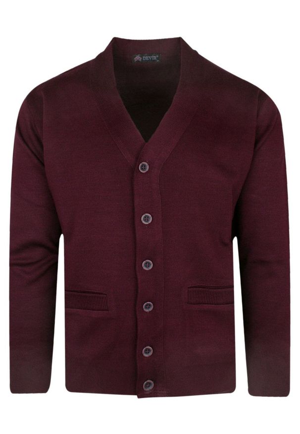 Devir - Kardigan, Bordowy Sweter Wełniany Zapinany na Guziki, Elegancki, Męski -DEVIR. Okazja: na co dzień. Kolor: czerwony. Materiał: akryl, wełna. Styl: elegancki