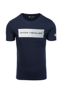 Ombre Clothing - T-shirt męski bawełniany z nadrukiem - granatowy V3 S1751 - XXL. Kolor: niebieski. Materiał: bawełna. Długość rękawa: krótki rękaw. Długość: krótkie. Wzór: nadruk. Styl: klasyczny