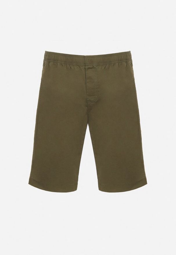 Born2be - Ciemnozielone Klasyczne Szorty z Gumką w Pasie Ściągane Troczkiem od Środka Piofina. Okazja: na co dzień. Kolor: zielony. Sezon: lato. Styl: klasyczny