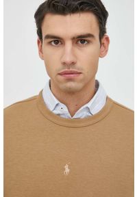 Polo Ralph Lauren bluza męska kolor beżowy gładka. Typ kołnierza: polo. Kolor: beżowy. Materiał: poliester, dzianina. Wzór: gładki #4