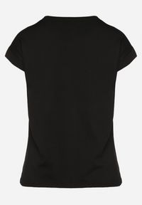 Born2be - Czarny T-shirt z Bawełny z Nadrukiem i Metalicznym Napisem Norsemi. Okazja: na co dzień. Kolor: czarny. Materiał: bawełna. Wzór: napisy, nadruk. Styl: casual #7