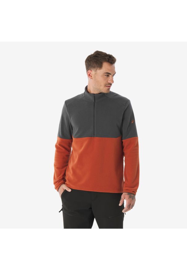 quechua - Polar turystyczny męski Quechua MH500. Kolor: brązowy, pomarańczowy, wielokolorowy, szary. Materiał: poliester, materiał. Sport: turystyka piesza