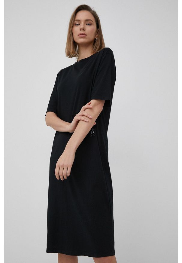 Armani Exchange sukienka bawełniana 3LYA90.YJ6VZ kolor czarny mini oversize. Kolor: czarny. Materiał: bawełna. Długość rękawa: krótki rękaw. Typ sukienki: oversize. Długość: mini