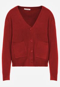 Born2be - Bordowy Rozpinany Kardigan z Dodatkiem Kaszmiru Vetirira. Okazja: na co dzień. Kolor: czerwony. Materiał: kaszmir. Styl: casual, klasyczny #5