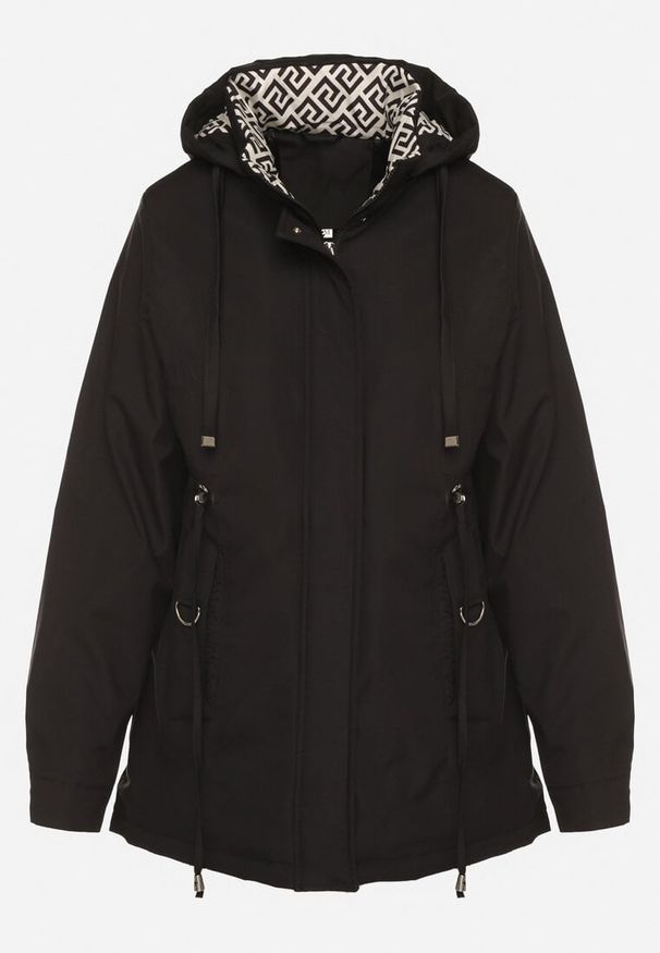 Born2be - Czarna Kurtka Parka z Kapturem z Ozdobną Wyściółką Tiolara. Okazja: na co dzień, na spacer. Typ kołnierza: kaptur. Kolor: czarny. Materiał: jeans. Styl: casual, sportowy