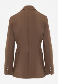 Renee - Brązowa Marszczona Marynarka Taliowana z Wiskozą z Ozdobą przy Wiązaniu Zynelle. Kolor: brązowy. Materiał: wiskoza. Wzór: aplikacja. Styl: elegancki #3