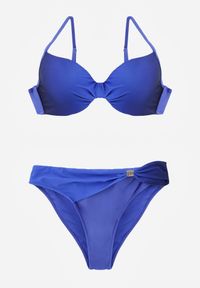 Born2be - Niebieskie Bikini Biustonosz i Figi z Ozdobnym Marszczeniem i Aplikacją Periete. Kolor: niebieski. Wzór: aplikacja #2