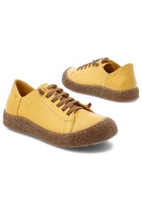 Półbuty damskie Ravini, ze skóry naturalnej licowej sznurowanie wygodna elastyczna podeszwa styl casual, żółte, 1301. Okazja: na co dzień. Zapięcie: sznurówki. Kolor: żółty. Materiał: skóra. Szerokość cholewki: normalna. Wzór: gładki. Styl: casual #4