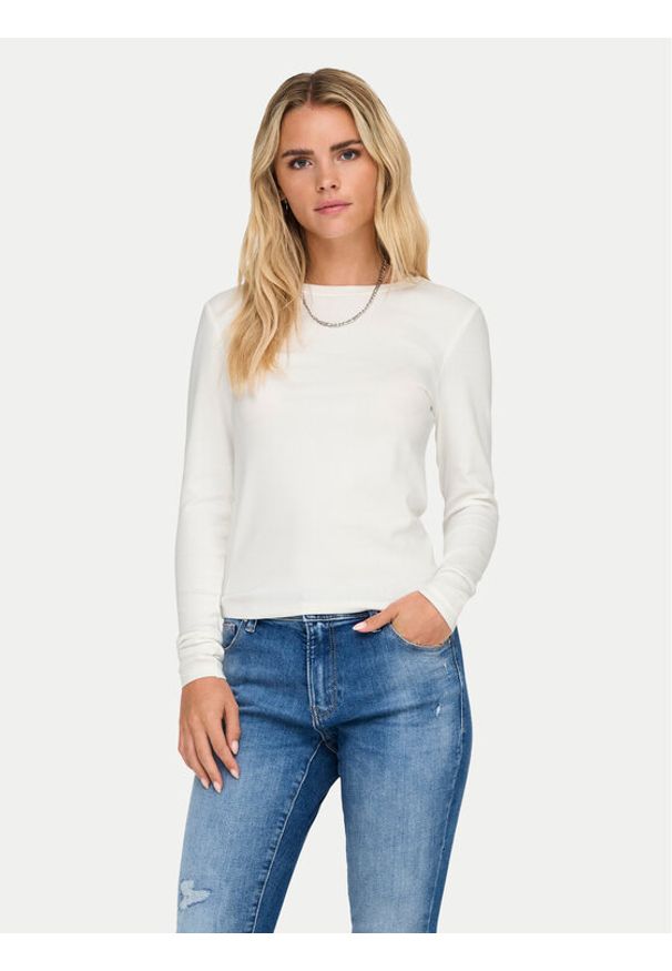 only - ONLY Bluzka Riley 15323159 Biały Slim Fit. Kolor: biały. Materiał: bawełna
