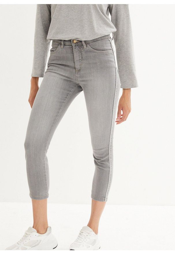 bonprix - Dżinsy o kroju skinny 7/8 z wygodnym stretchem. Kolor: szary