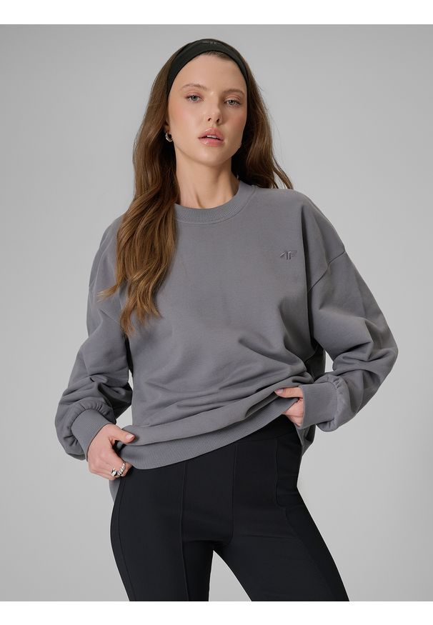 4f - 4F Bluza dresowa loose bez kaptura damska - szara M. Okazja: na co dzień. Typ kołnierza: bez kaptura. Kolor: szary. Materiał: dresówka. Styl: casual