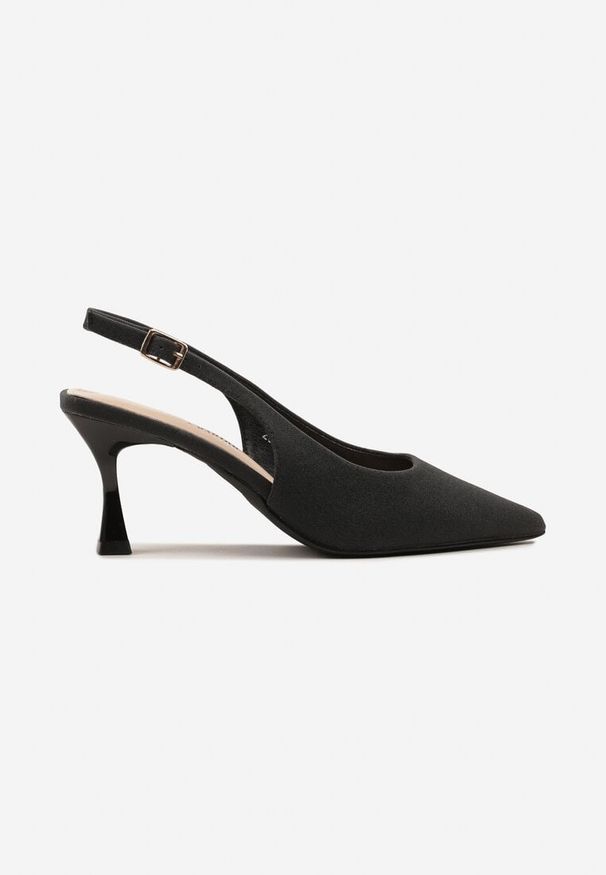 Born2be - Czarne Brokatowe Sandały na Obcasie Typu Klepsydra z Noskiem w Szpic Rensira. Okazja: na co dzień. Kolor: czarny. Materiał: jeans. Obcas: na obcasie. Styl: elegancki, wizytowy, casual. Wysokość obcasa: średni
