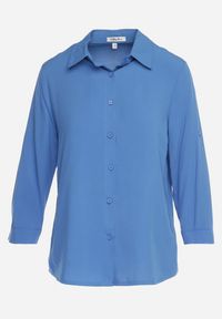 Born2be - Niebieska Klasyczna Koszula z Bawełny i Wiskozy z Rękawami 3/4 Adioria. Kolor: niebieski. Materiał: wiskoza, bawełna. Styl: klasyczny