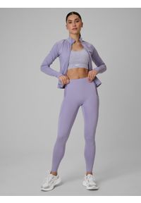 4f - 4F Bluza treningowa slim szybkoschnąca damska - fioletowa M. Typ kołnierza: kołnierzyk stójkowy. Kolor: fioletowy. Materiał: skóra. Styl: sportowy #2