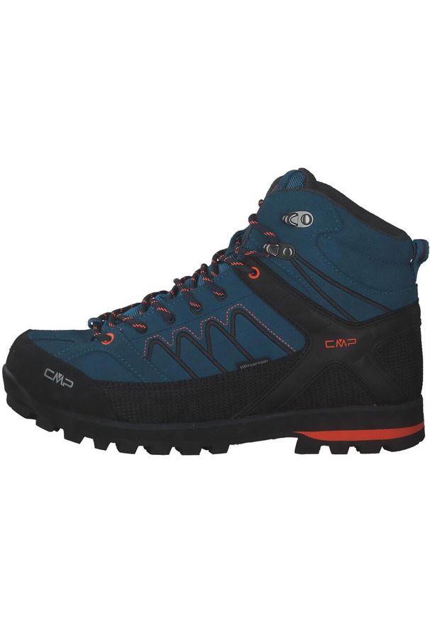 Buty trekkingowe męskie CMP Moon Mid WP. Kolor: wielokolorowy, niebieski, szary. Materiał: zamsz, skóra, materiał, syntetyk, guma. Sport: turystyka piesza