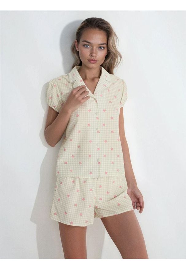 Sinsay - Piżama dwuczęściowa z domieszką wiskozy - zielony. Kolor: zielony. Materiał: wiskoza