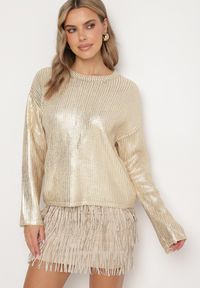 Born2be - Złoty Połyskujący Sweter Zerinna. Kolor: złoty. Materiał: dzianina. Długość rękawa: długi rękaw. Długość: długie #5