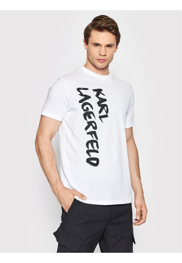 Karl Lagerfeld - KARL LAGERFELD T-Shirt Crewneck 755065 521224 Biały Regular Fit. Typ kołnierza: dekolt w karo. Kolor: biały. Materiał: bawełna