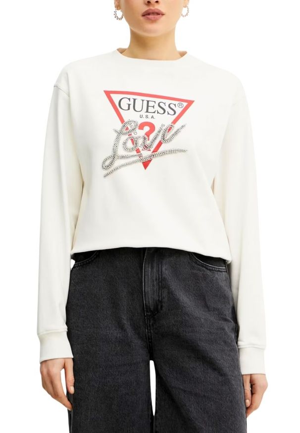Guess - GUESS Biała bluza damska Love. Kolor: biały
