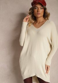 Renee - Jasnobeżowy Sweter z Modalem i Wiskozą Ozdobiony Koronką Zinnorela. Okazja: na spotkanie biznesowe, do pracy. Kolor: beżowy. Materiał: koronka, wiskoza. Wzór: aplikacja, koronka. Styl: biznesowy, elegancki #4
