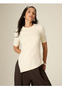 4f - 4F T-shirt regular gładki damski - żółty L. Okazja: na co dzień. Kolor: żółty. Materiał: dzianina, materiał, bawełna. Wzór: gładki. Styl: casual, klasyczny #1