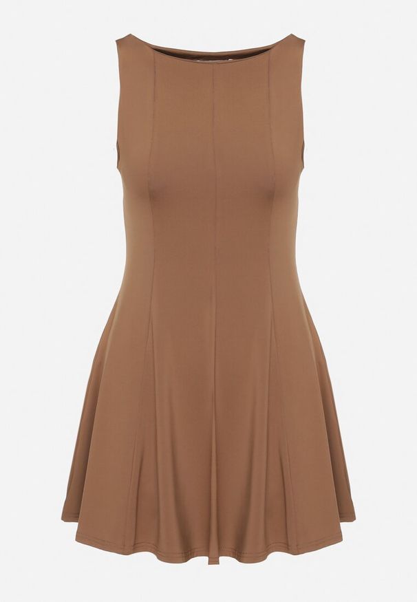 Born2be - Brązowa Sukienka z Wiskozą o Rozkloszowanym Kroju Bez Rękawów Nalomira. Okazja: na co dzień. Kolor: brązowy. Materiał: wiskoza. Długość rękawa: bez rękawów. Styl: klasyczny, casual, elegancki