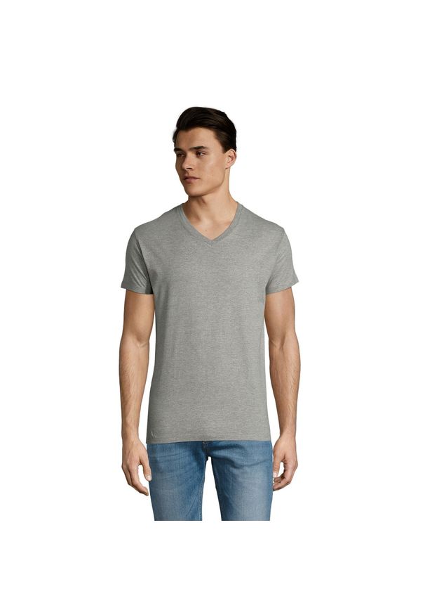 SOL'S - Męska Koszulka Imperial Z Dekoltem W Szpic. Kolor: szary. Sport: turystyka piesza