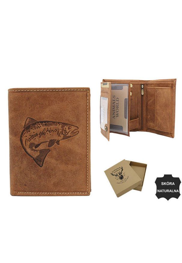 ALWAYS WILD - Portfel skórzany Always Wild N4-CHM-FISH j. brązowy tłoczenie ryba. Kolor: brązowy. Materiał: skóra