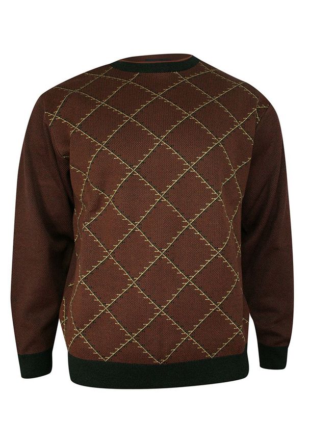 Max Sheldon - Sweter Brązowy, w Kratkę Okrągły Dekolt (U-neck), Męski - MAX SHELDON. Kolor: brązowy, wielokolorowy, beżowy. Materiał: akryl, bawełna. Wzór: kratka. Sezon: jesień, zima. Styl: klasyczny