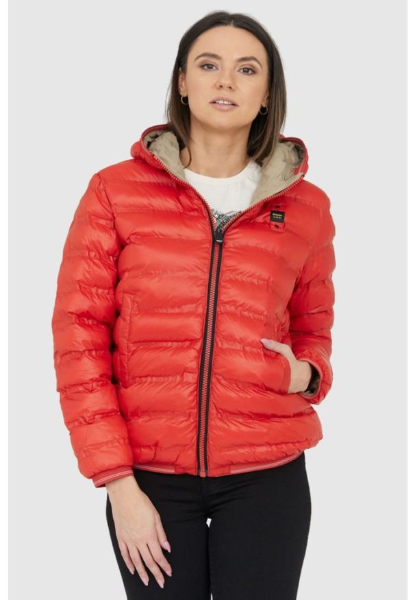 Blauer USA - BLAUER Pomarańczowo-beżowa dwustronna kurtka Stella reversible down jacket. Kolor: pomarańczowy. Materiał: puch