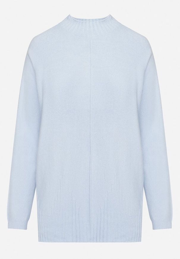 Born2be - Jasnoniebieski Sweter z Półgolfem z Prążkowanej Dzianiny z Wycięciami po Bokach Rerivra. Kolor: niebieski. Materiał: dzianina, prążkowany. Styl: elegancki, wizytowy