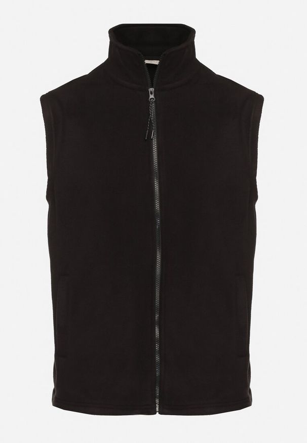 Born2be - Czarna Kamizelka Przejściowa z Kieszeniami i Wysokim Kołnierzem Rerirra. Okazja: na co dzień, na spotkanie biznesowe. Kolor: czarny. Materiał: jeans. Styl: biznesowy, elegancki, casual