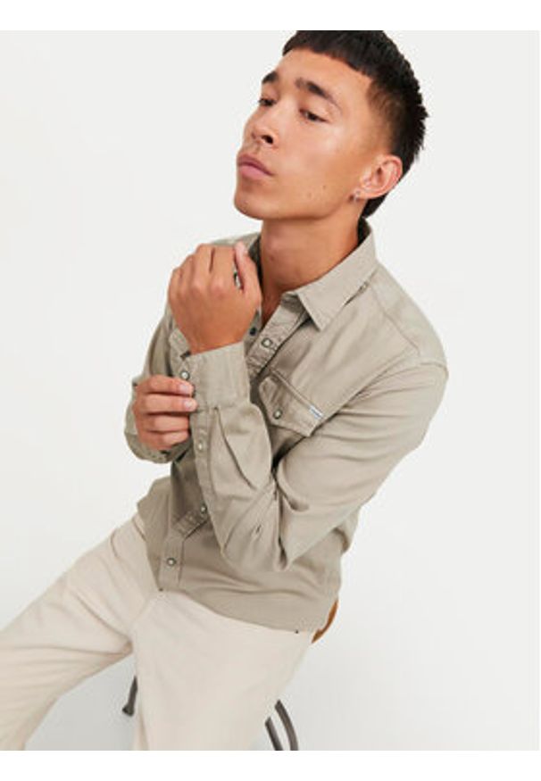 Jack & Jones - Jack&Jones Koszula Sheridan 12138115 Brązowy Slim Fit. Kolor: brązowy. Materiał: bawełna