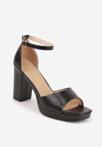 Renee - Czarne Sandały VICES na Słupku i Grubej Podeszwie z Wkładką ze Skóry Naturalnej Adeia. Okazja: na wesele, na imprezę, na urodziny, na ślub cywilny. Zapięcie: pasek. Kolor: czarny. Materiał: skóra. Sezon: lato. Obcas: na słupku. Styl: elegancki #7