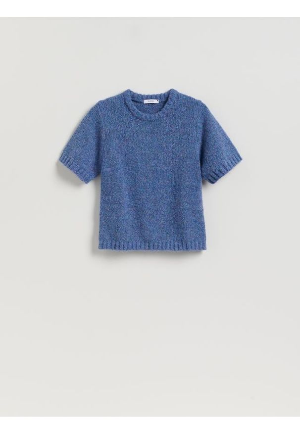 Reserved - Sweter z krótkimi rękawami - niebieski. Kolor: niebieski. Materiał: dzianina. Długość rękawa: krótki rękaw. Długość: krótkie